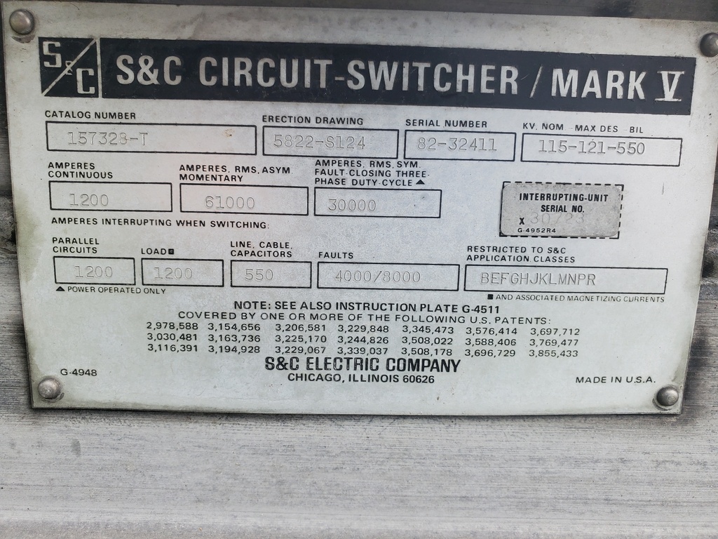 1200 Amp, S&C, No. MARK V, 121000 V., Circuit Switcher and Controller