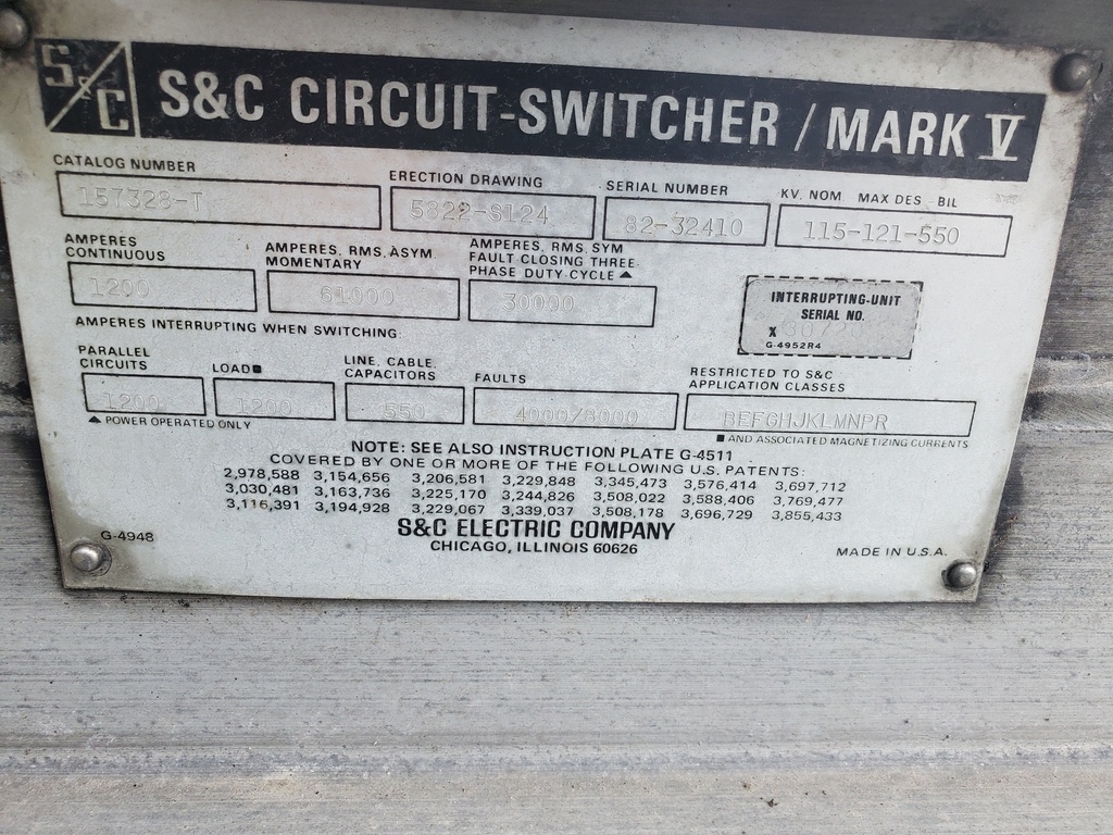 1200 Amp, S&C, No. MARK V, 121000 V., Circuit Switcher and Controller
