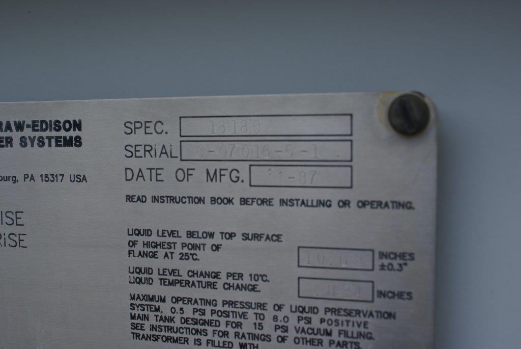 18000/33600 KVA, Pri 100000 D, Sec 13200Y/7621, 1987, MCGRAW-EDISON