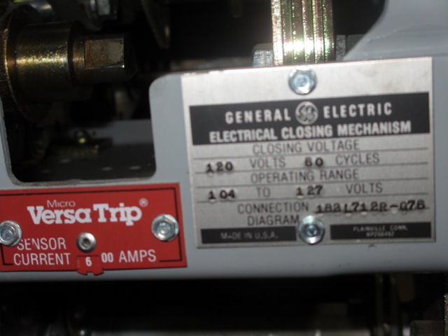 1600 Amp, GENERAL ELECTRIC, AKR-6D-50, 480 V., 120 VAC, MICRO-VERSA TRIP LSIG:1