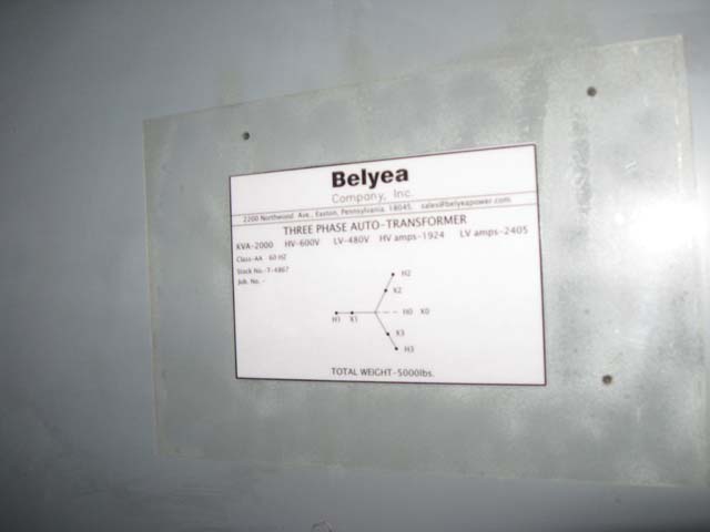 2000 KVA, Pri. 600 V, Y, Sec. 480 V, Y, GE, DRY TYPE AUTOTRANSFORMER: -1