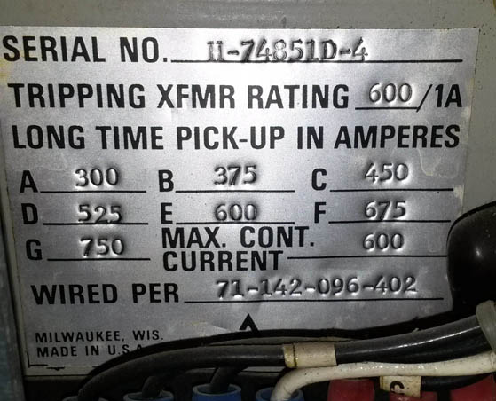 600 Amp, ALLIS CHALMERS, LA-600F, 480 V., M/O, D/O, FUSED CIRCUIT BREAKER: -1