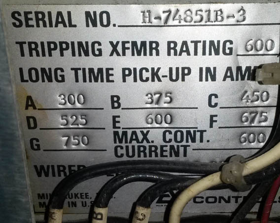 600 Amp, ALLIS CHALMERS, LA-600F, 480 V., M/O, D/O, FUSED AIR CIRCUIT BREAKER: 1