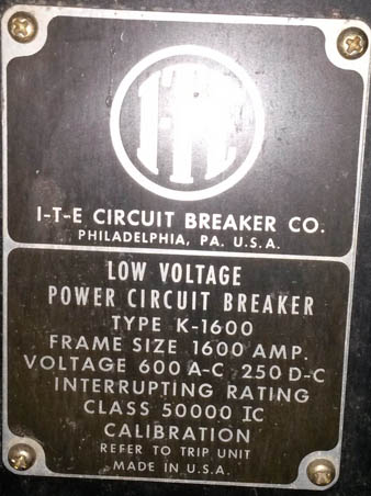 1600 Amp, ITE, K-1600, 600 V., MO/DO , WITH OD-4 TRIPS;