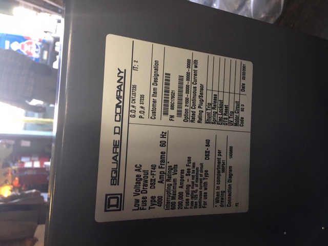 5000 Amp, SQUARE D, DSII840, 600 V., 2001, FUSE TRUCK: -1