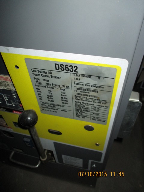3200 Amp, SQUARE D, DS-632, 635 V., E/O, D/O, 120 VAC, L,S,I,G
