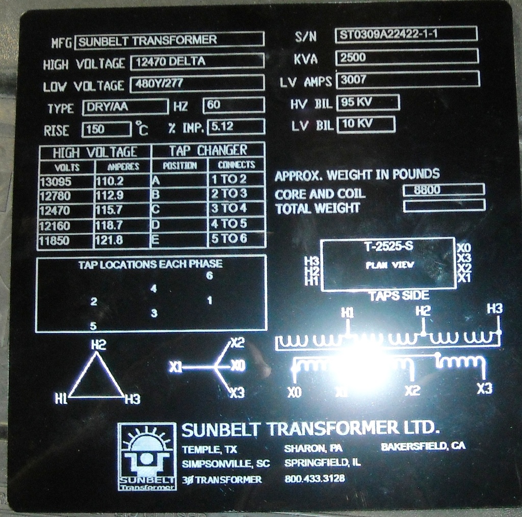2500 KVA, ITE, Pri. 12470 V, D, Sec. 480Y/277, CORE & COIL ONLY:1