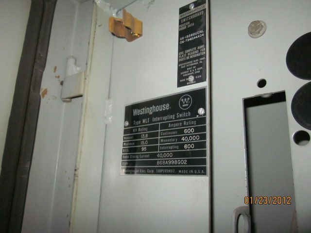 600 Amp, WESTINGHOUSE, No. WLI, 15000 V., INDOOR, FUSED, DISCONNECT: -1