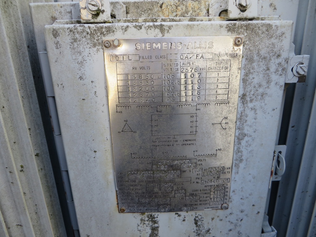 2000/2576 KVA, SIEMENS ALLIS, 13200 V D, 480Y/277, SUBSTATION