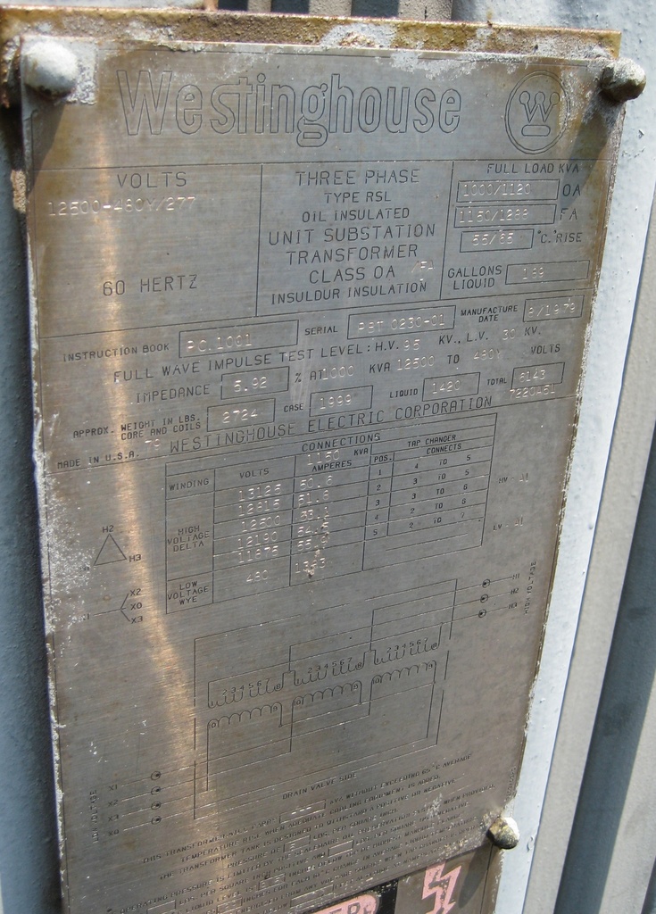 1000/1288 KVA, Pri 12470 D, Sec 480Y/277, WESTINGHOUSE, SUBSTATION