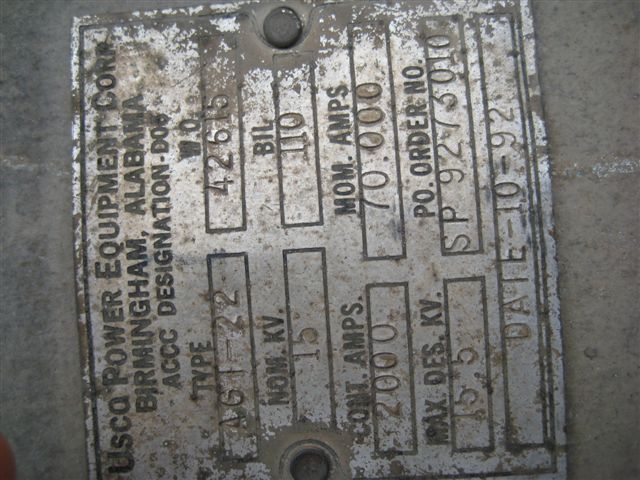 2000 Amp, USCO, AGT, 15000 V., HORIZONTAL MOUNT, VERTICAL BREAK, GOAB:1