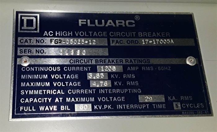 1200 Amp, SQUARE D, FLUARC, FG-2-05025-12, 5000 V.,E/O, D/O