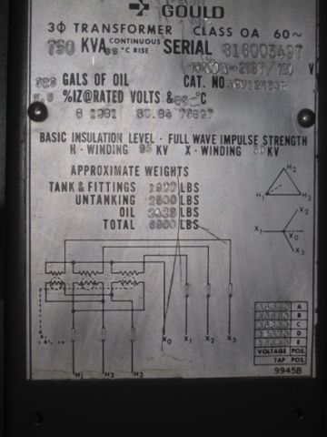 750 KVA, Pri 13200 D, Sec 208Y/120, GOULD, PADMOUNT, LIVE/RADIAL:1