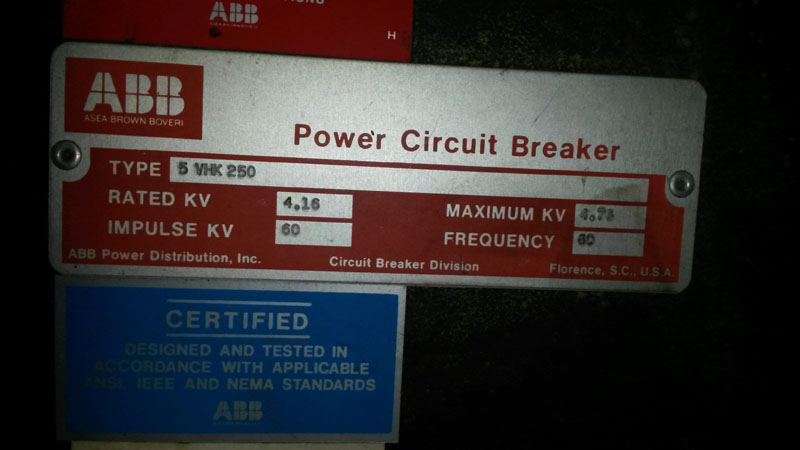 1200 Amp, ABB, 5VHK-250, 4760 V., 1991, 230 VAC CLOSE, 250 VDC TRIP