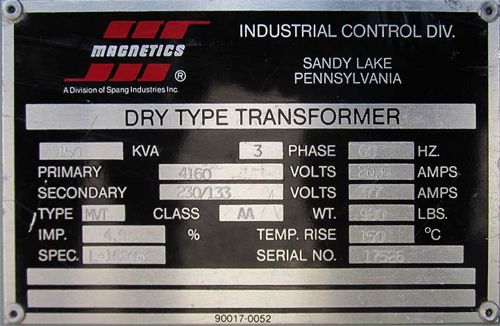 150 KVA, Pri 4160 D, Sec 230Y/133, MAGNETICS, DRY TYPE, OUTDOOR