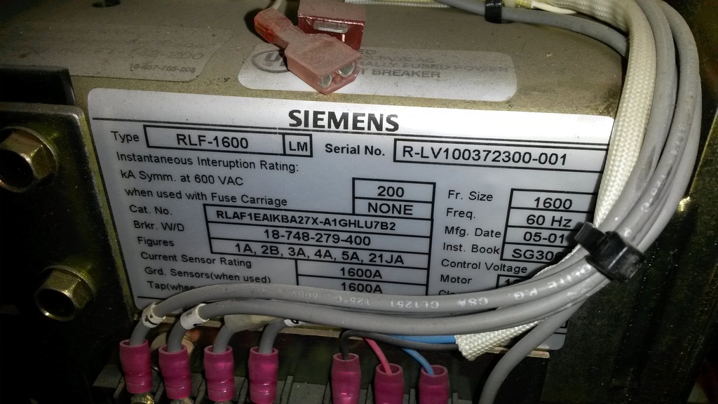 1600 Amp, SIEMENS, RLF-1600, 600 V., 2001, ELECTRICALLY OPERATED, DRAW-OUT:1