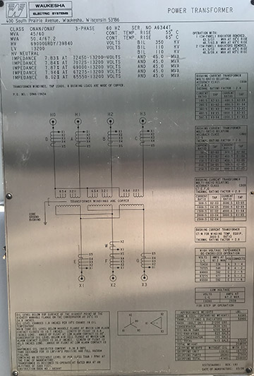 45000/67200 KVA, Pri 69000GRDY/39840, Sec 13200 D, 2008, WAUKESHA, SUBSTATION