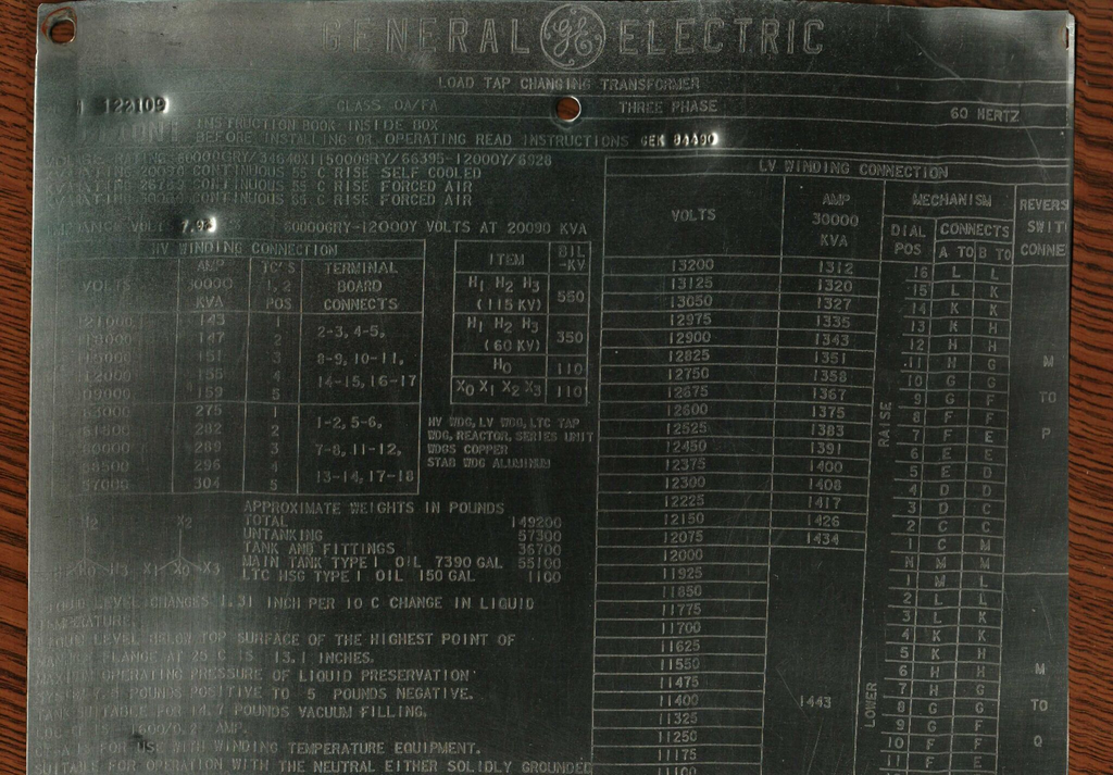 20090/30000 KVA, Pri 60000 GRY/34640 X 115000 GRY/66395, Sec 12000 Y, GE, LTC