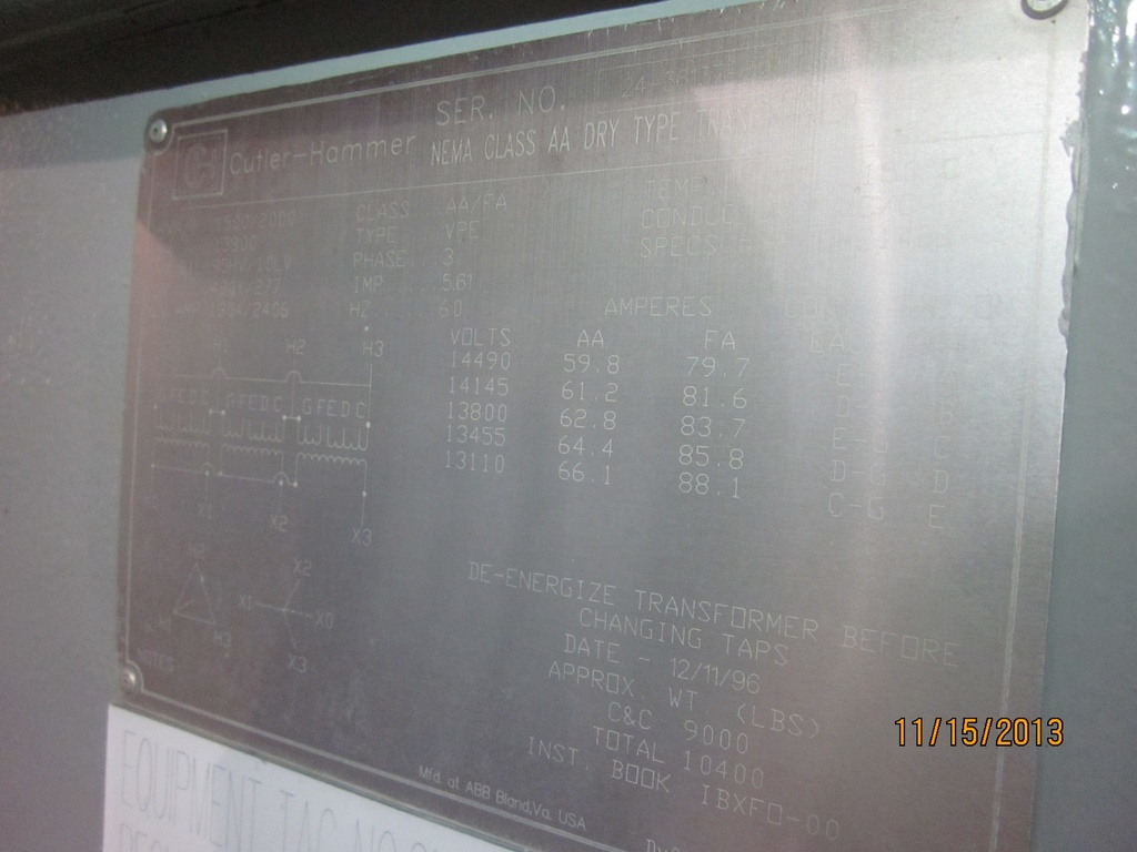 1500/2000 KVA, Pri 13800 D, Sec 480Y, 1996, CUTLER HAMMER, CORE & COILS, COPPER