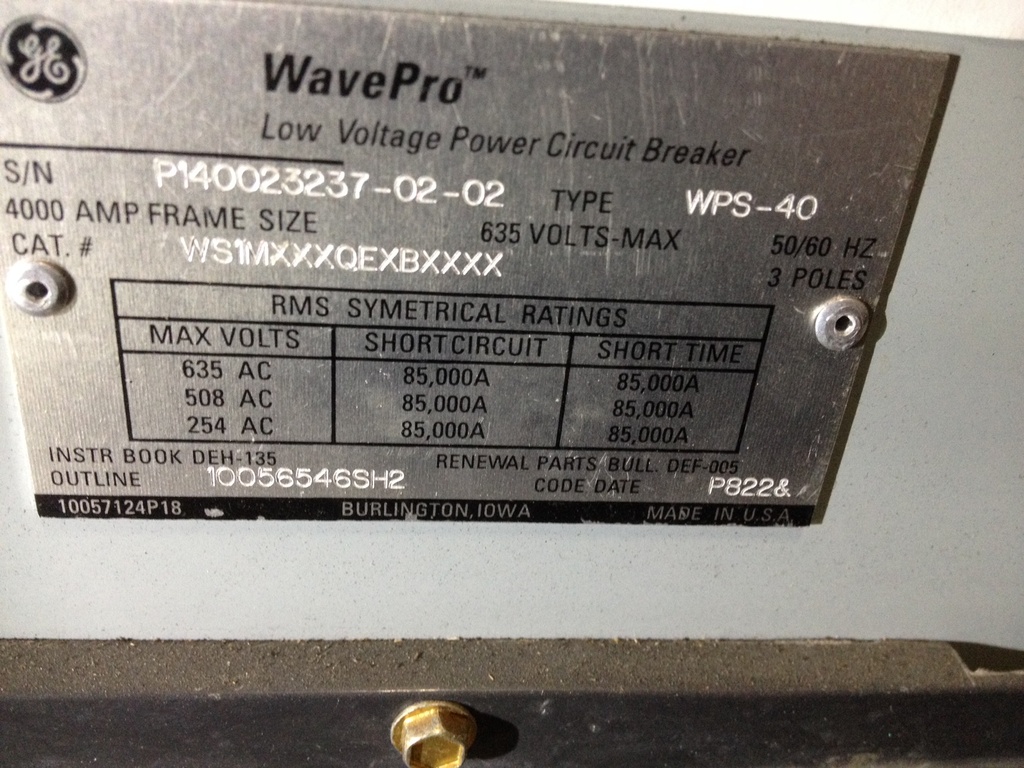 4000 AMP GENERAL ELECTRIC, WPS-40, 635 V., 125 VDC CLOSE & TRIP