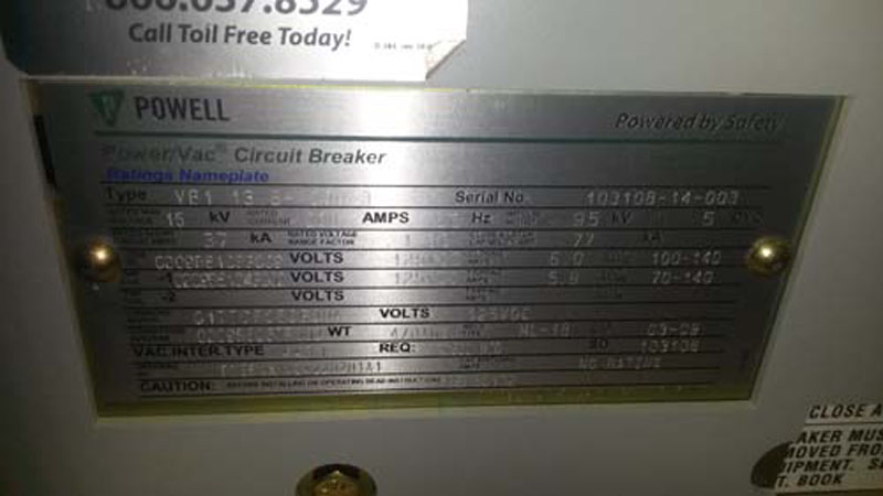 1200 Amp, GENERAL ELECTRIC, VB1-13.8-1000-3, 15 KV, 2009, 125 VDC, ML-18 MECH