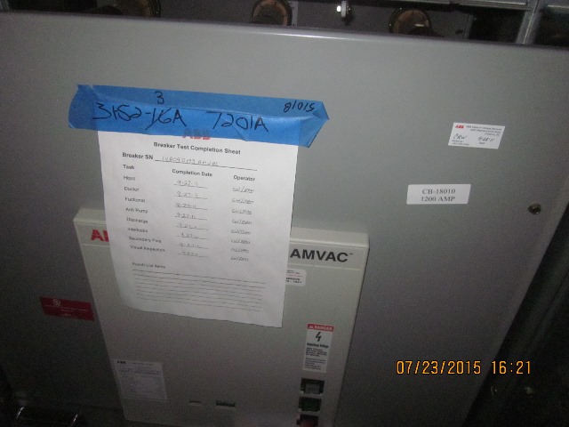 1200 Amp, ABB, AMVAC, 4160 V., 2009, ELECTRICALLY OPERATED, UNUSED:1
