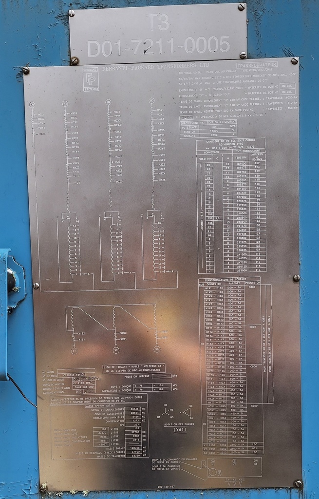 30000/50000 KVA, Pri 230000Y/132791, Sec 13800 D, FERRANTI PACKARD, HV LTC