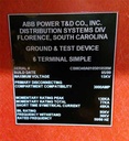 3000 Amp, ABB, GROUND & TEST, 15 KV, 1999, 6 TERMINAL SIMPLE, UNUSED:1