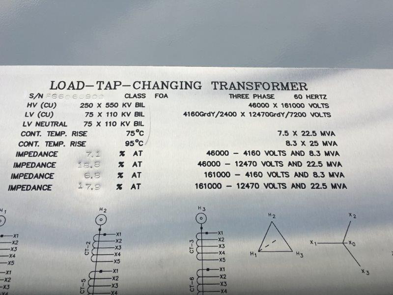 25 MVA, Pri 161KV D X 46KV D, Sec 12470GRDY X 4160GRDY, 2010, LTC, MOBILE, NEW