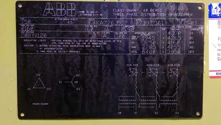 750 KVA, Pri 4160 D, Sec 208Y/120, ABB, DEAD FRONT, LOOP FEED, FUSED