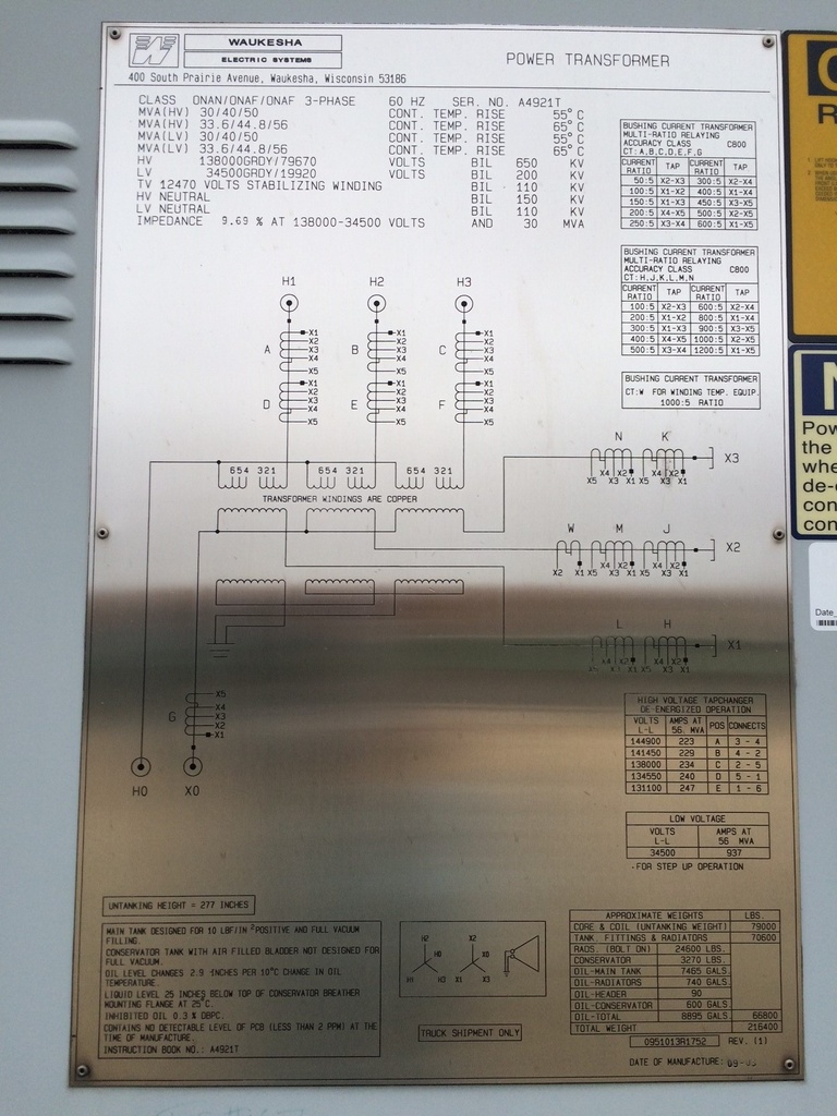 30000/56000 KVA, Pri 138000Y/79670, Sec 34500Y/19920, 2003, WAUKESHA. GSU