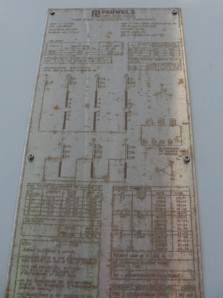 350000/600000 KVA, Pri 235750Y/136110, Sec 24000 D, PAUWELS, COPPER:2