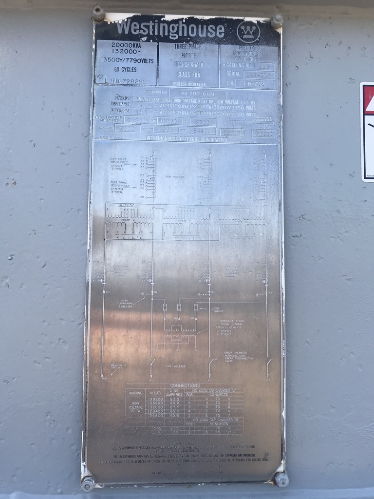 20000 KVA, Pri 132000 D, Sec 13500Y/7790, WESTINGHOUSE, MOBILE:1