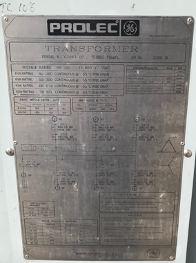 40000/76670 KVA, Pri 69000 D, Sec 13800Y/7967, GE PROLEC, COPPER, UNUSED:2