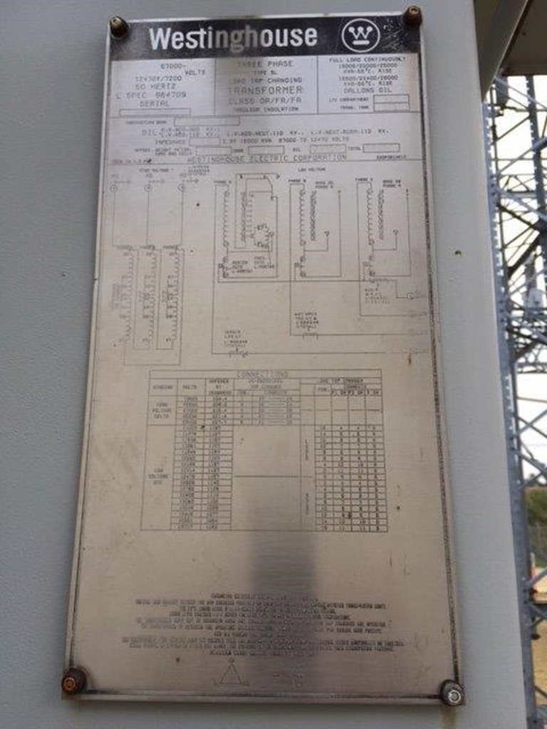 15000/28000 KVA, Pri 67000 D, Sec 12470Y/7200, WESTINGHOUSE, LOAD TAP CHANGING