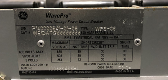 800 Amp, GENERAL ELECTRIC, WPS-08, 480 V. MANUALLY OPERATED, DRAW-OUT:1