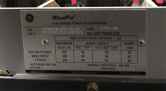 800 Amp, GENERAL ELECTRIC, WPX-08, 480 V. MANUALLY OPERATED, DRAW-OUT:1