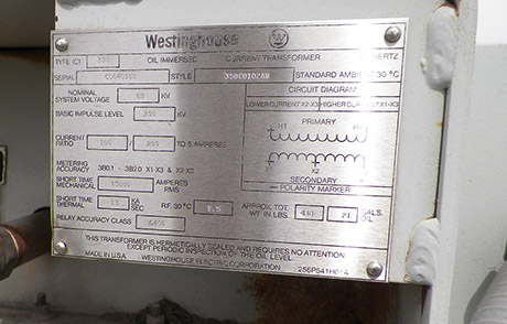 WESTINGHOUSE CURRENT TRANSFORMER, 69000 V, 100/200:5 RATIO, TYPE ICT-350:3