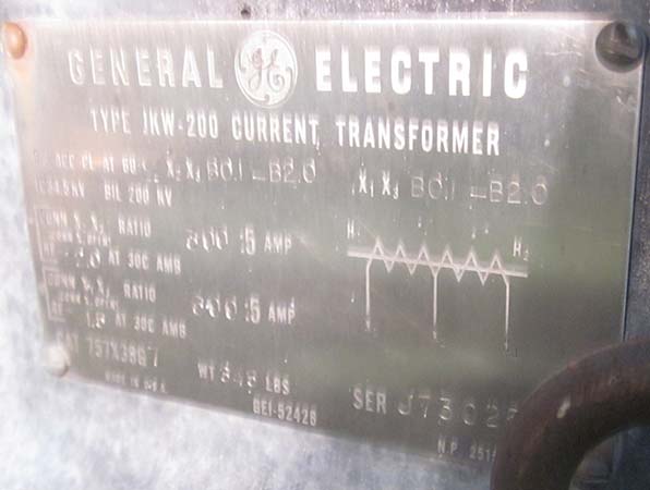 GENERAL ELECTRIC CT, 34500 V, 300:5/600:5, TYPE JKW-200, 757X30G7:1