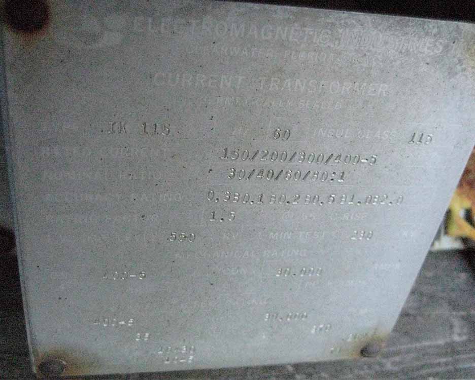 ELECTRO-MAGNETIC INDUSTRIES CT, 115000 V, 400:5 MRCT, TYPE IK-115:2