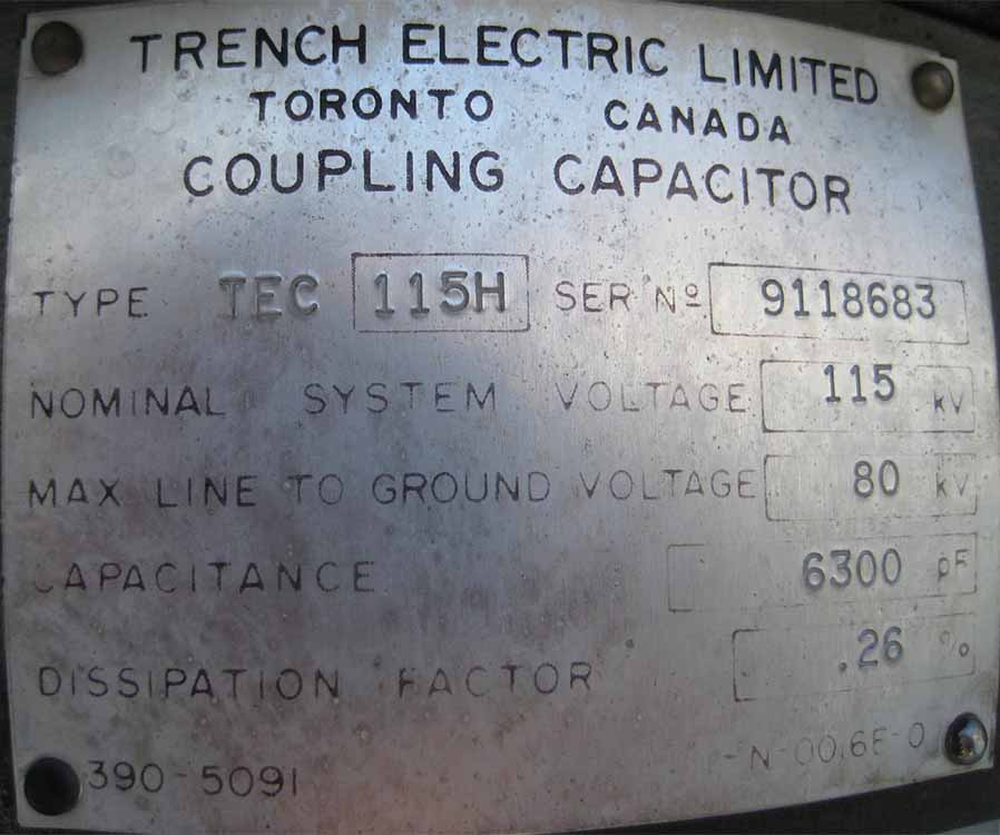TRENCH COUPLING CAPACITOR TRANSFORMER, 115000/69000 V, Sec. 115/69 V, TEC115H