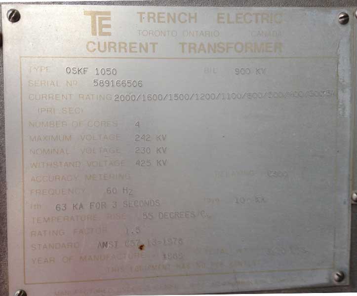 TRENCH MRCT'S TYPE OSKF 1050, OUTDOOR, 242000 V, 2000:5 MRCT'S:3