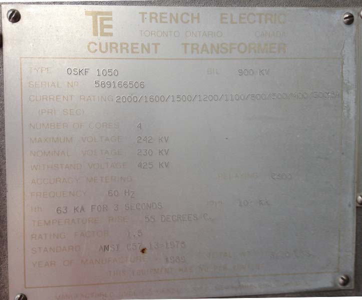 TRENCH MRCT'S TYPE OSKF 1050, OUTDOOR, 242000 V, 2000:5 MRCT'S:3