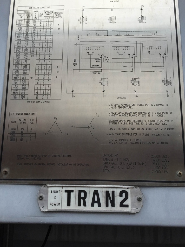 10000/14000 KVA, Pri 43800 D, Sec 12470Y/7200, US TRANSFORMER WEST, LTC:1