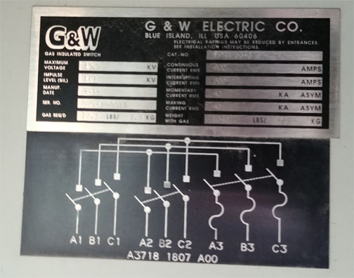 600 Amp, G & W, No. FPRAM33-376F-40PI, 15500 V., FUSED, 3-WAY GAS