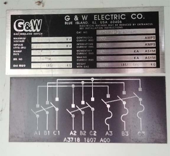 600 Amp, G & W, No. FPRAM33-376F-40PI, 15500 V., FUSED, 3-WAY GAS
