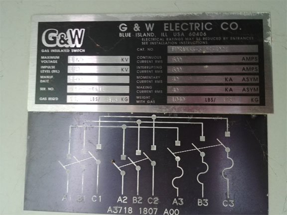 600 Amp, G & W, No. FPRAM33-376F-40PI, 15500 V., FUSED, 3-WAY GAS