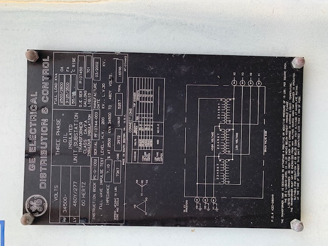 2500/3500 KVA, Pri 34500 D, Sec 480Y/277, GENERAL ELECTRIC, COPPER