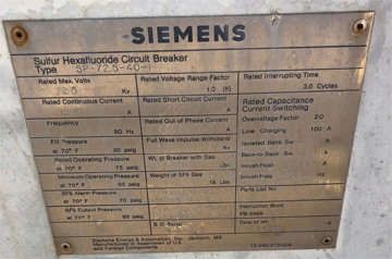 1200 Amp, SIEMENS, TYPE SP-72.5-40-1,72.5 KV, 1988, SF6, 125 VDC CLOSE & TRIP