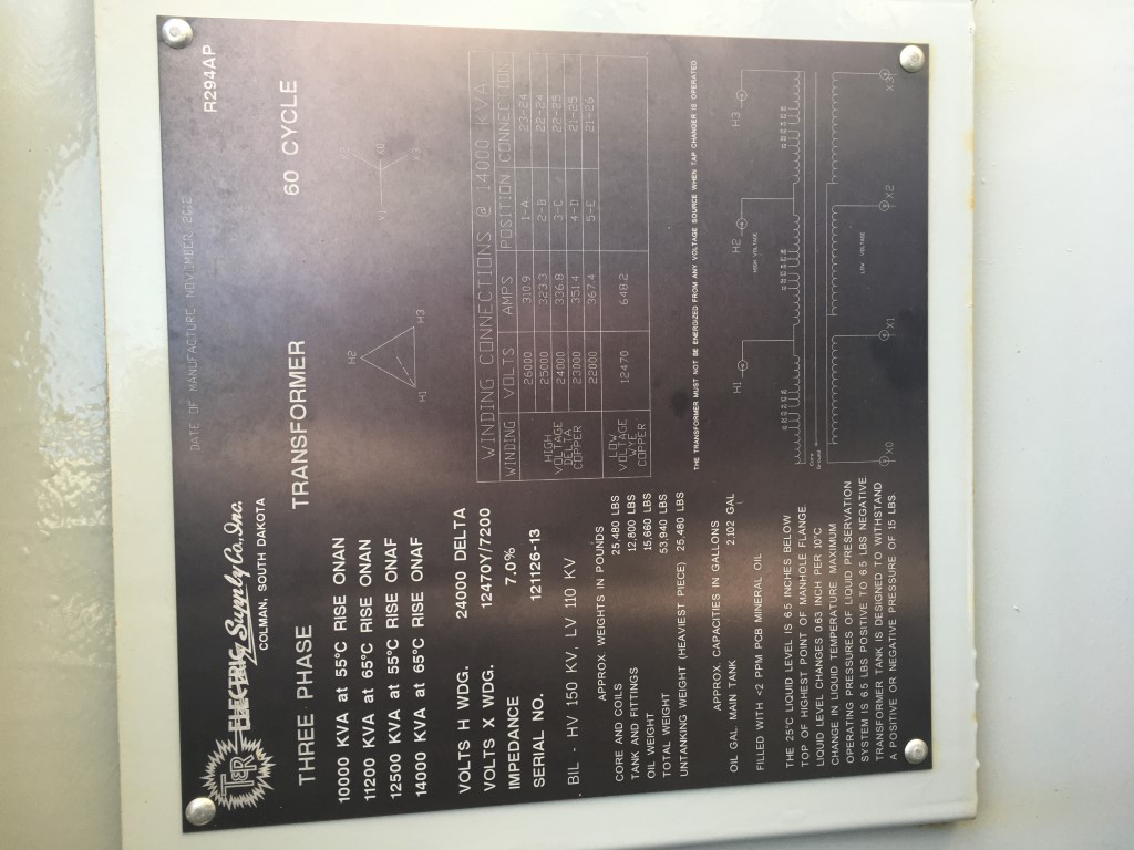 10000/14000 KVA, Pri 24000 D, Sec 12470Y/7200, 2012, COPPER WINDINGS